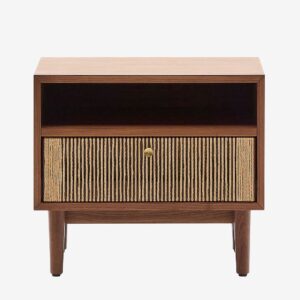 Kave Home – Elan nattduksbord i fanér och massiv valnöt med sladd 51x45cm 100%. Fsc – Brun – Sängbord – Från Homeroom