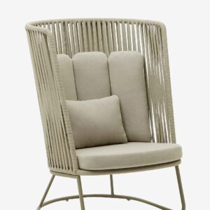 Kave Home – Saconca utomhusfåtölj med högt ryggstöd tillverkad av sladd och grönt galvaniserat stål – Grön – Utefåtöljer – Från Homeroom