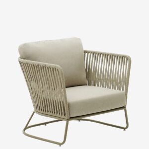 Kave Home – Saconca utomhusfåtölj tillverkad av sladd och grönt galvaniserat stål – Grön – Utefåtöljer – Från Homeroom