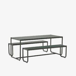 Kave Home – Sotil Set med 2 bänkar och bord i galvaniserat stål med grön finish 183 x 83 cm – Grön – Bänkar – Från Homeroom