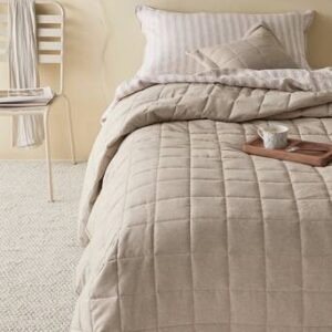 LINDEN överkast – enkelsäng 180×260 cm Linnebeige