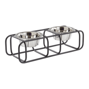 LOLA kattmatskål – dubbel Svart/silver