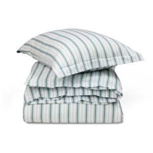 Lexington Striped Cotton Poplin Påslakanset 150×210 White / Eucalyptus