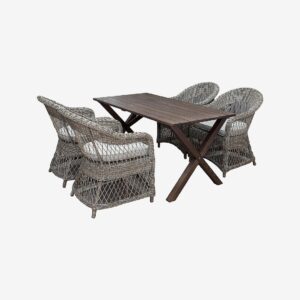 LifestyleGarden – Bord 150 cm & 4 st Marbella-stolar – Brun – Matgrupper – Från Homeroom