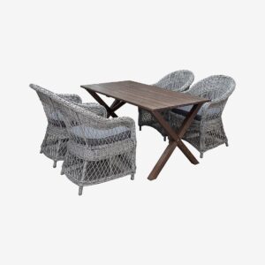 LifestyleGarden – Bord 150 cm & 4 st Marbella-stolar – Brun – Matgrupper – Från Homeroom