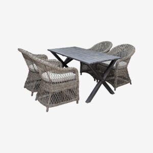 LifestyleGarden – Bord 150 cm & 4 st Marbella-stolar – Grå – Matgrupper – Från Homeroom