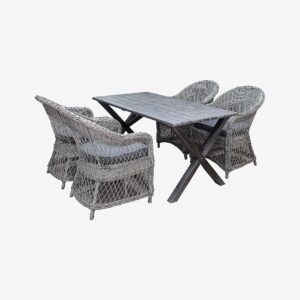 LifestyleGarden – Bord 150 cm & 4 st Marbella-stolar – Grå – Matgrupper – Från Homeroom