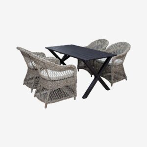 LifestyleGarden – Bord 150 cm & 4 st Marbella-stolar – Svart – Matgrupper – Från Homeroom