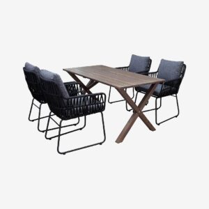 LifestyleGarden – Bord 150 cm & 4 st Mikado-stolar – Brun – Matgrupper – Från Homeroom
