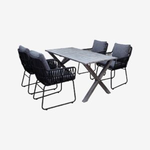 LifestyleGarden – Bord 150 cm & 4 st Mikado-stolar – Grå – Matgrupper – Från Homeroom