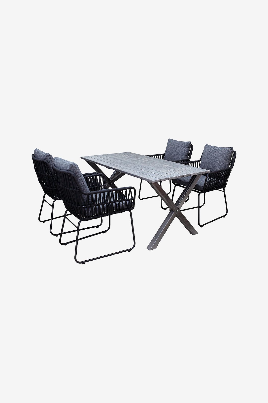 LifestyleGarden – Bord 150 cm & 4 st Mikado-stolar – Grå – Matgrupper – Från Homeroom