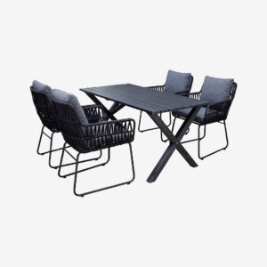 LifestyleGarden – Bord 150 cm & 4 st Mikado-stolar – Svart – Matgrupper – Från Homeroom
