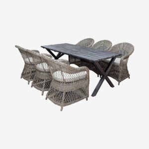 LifestyleGarden – Bord 190 cm & 6 st Marbella-stolar – Grå – Matgrupper – Från Homeroom