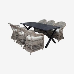 LifestyleGarden – Bord 190 cm & 6 st Marbella-stolar – Svart – Matgrupper – Från Homeroom