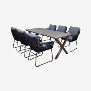LifestyleGarden – Bord 190 cm & 6 st Mikado-stolar – Brun – Matgrupper – Från Homeroom