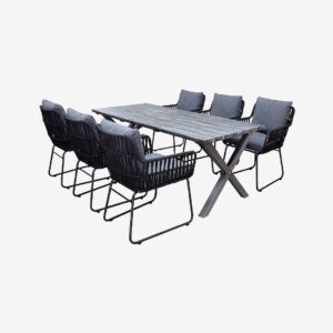 LifestyleGarden – Bord 190 cm & 6 st Mikado-stolar – Grå – Matgrupper – Från Homeroom