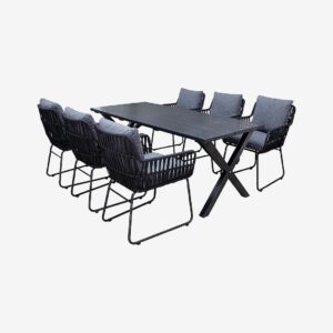 LifestyleGarden – Bord 190 cm & 6 st Mikado-stolar – Svart – Matgrupper – Från Homeroom