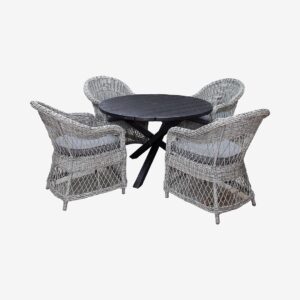 LifestyleGarden – Bord Ø 112 cm & 4 st Marbella-stolar – Svart – Matgrupper – Från Homeroom