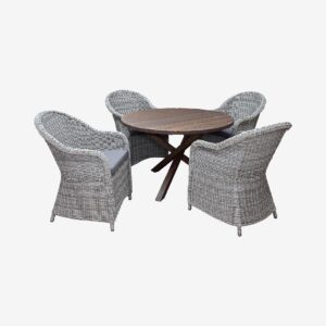 LifestyleGarden – Bord Ø 112 cm & 4 st Mercury-stolar – Brun – Matgrupper – Från Homeroom