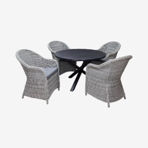 LifestyleGarden – Bord Ø 112 cm & 4 st Mercury-stolar – Svart – Matgrupper – Från Homeroom