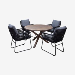 LifestyleGarden – Bord Ø 112 cm & 4 st Mikado-stolar – Brun – Matgrupper – Från Homeroom