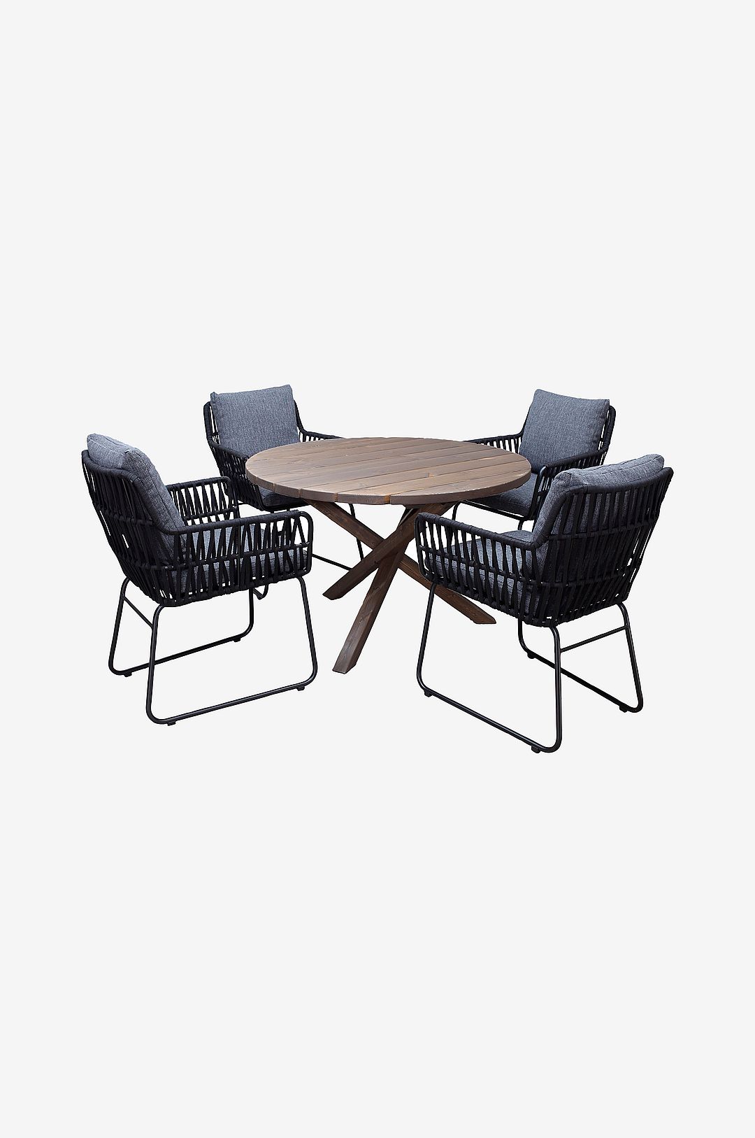 LifestyleGarden – Bord Ø 112 cm & 4 st Mikado-stolar – Brun – Matgrupper – Från Homeroom