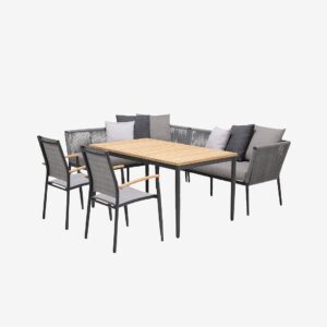 LifestyleGarden – Sittgrupp med hörnsoffa TOPAZ 2 stolar – Grå – Matgrupper – Från Homeroom