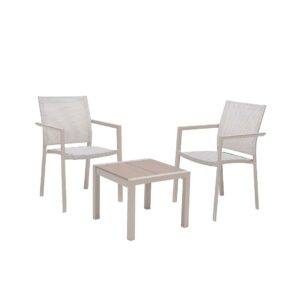 LifestyleGarden – Urbanite kaffeset med bord 50×50 cm och 2 stapelbara armstolar – Natur – Loungemöbler – Från Homeroom