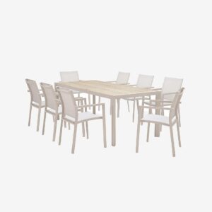 LifestyleGarden – Urbanite set m. 207 cm bord och 8 stapelbara fåtöljer – Natur – Matgrupper – Från Homeroom