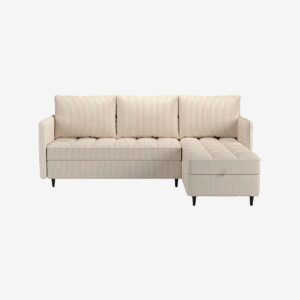 Loft24 – Lindhus 3-sits soffa med förvaring, vändbar schäslong i corduroy – Vit – 3-sits soffor – Från Homeroom