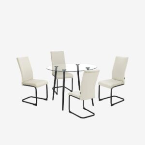 Loft24 – Uppsättning med matbord 100 cm och 4 stolar Danny – Vit – Matgrupp 4 personer – Från Homeroom