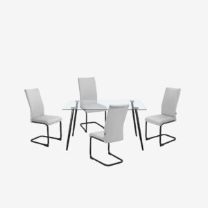 Loft24 – Uppsättning med matbord 140×80 cm och 4 stolar Danny – Grå – Matgrupp 4 personer – Från Homeroom