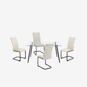 Loft24 – Uppsättning med matbord 140×80 cm och 4 stolar Danny – Vit – Matgrupp 4 personer – Från Homeroom