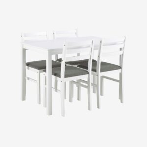 AC Design Furniture – Alicante rektangulärt matbordsset med bord och 4 stolar, 110x70x74,5 cm – Vit – Matgrupp 4 personer – Från Homeroom