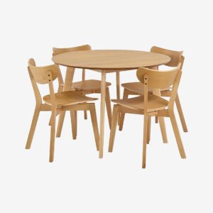 AC Design Furniture – Roxby matbordsuppsättning Ø 105 cm – Natur – Matgrupp 4 personer – Från Homeroom