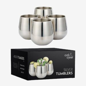 Oak & Steel – Tumbler med sugrör 4-pack – Silver – Drinkglas & shotglas – Från Homeroom