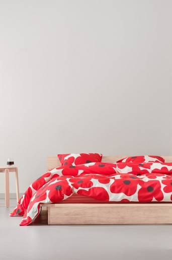POPPY påslakanset dubbelsäng ekologisk Röd/vit