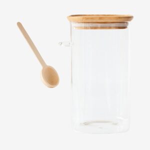 Pebbly – Hög glasburk med bambulock och mätsked – 1400 ml – Transparent – Förvaringsburkar – Från Homeroom