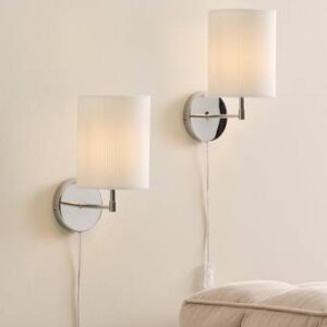 SETH PLISSÉ vägglampa 2-pack Krom/vit