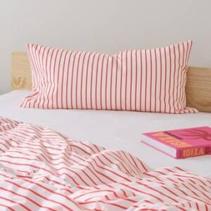 SIMA örngott 90×50 cm ekologisk Vit/tomatröd