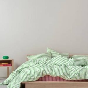 SIMA påslakanset dubbelsäng ekologisk Vit/gräsgrön