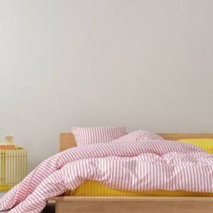 SIMA påslakanset dubbelsäng ekologisk Vit/tomatröd