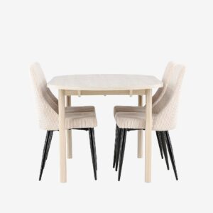 Venture Home – Andy matbord med Leone matstol – Beige – Matgrupp 4 personer – Från Homeroom