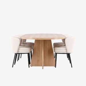 Venture Home – Bootcut matbord med Agnes matstol – Vit – Matgrupp 6 personer – Från Homeroom