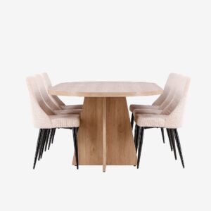 Venture Home – Bootcut matbord med Leone matstol – Beige – Matgrupp 6 personer – Från Homeroom