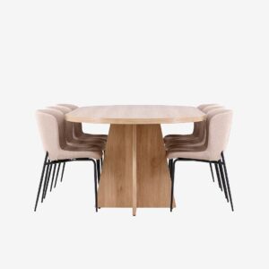 Venture Home – Bootcut matbord med Modesto matstol – Beige – Matgrupp 6 personer – Från Homeroom