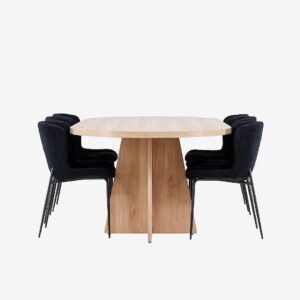 Venture Home – Bootcut matbord med Modesto matstol – Svart – Matgrupp 6 personer – Från Homeroom