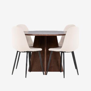 Venture Home – Bootcut-matbord med Polar-matstol – Beige – Matgrupp 4 personer – Från Homeroom