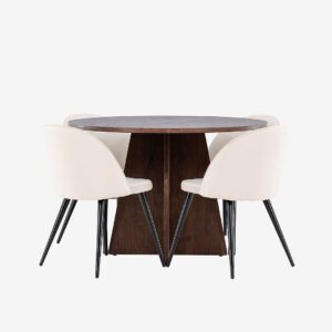 Venture Home – Bootcut matbord med matstol i sammet – Beige – Matgrupp 4 personer – Från Homeroom