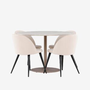 Venture Home – Lycke matbord med matstol i sammet – Beige – Matgrupp 4 personer – Från Homeroom